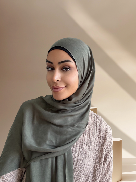 Premium Modal Twill Hijab - Olive Grey